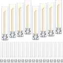 24 Set Hurricane Glass Candlestick Holders 12.6" Two Side Open Glass Candle Holders and 2.2" Taper Candlesticks Holder Bulk for Table Centerpiece Wedding Christmas Home Decor