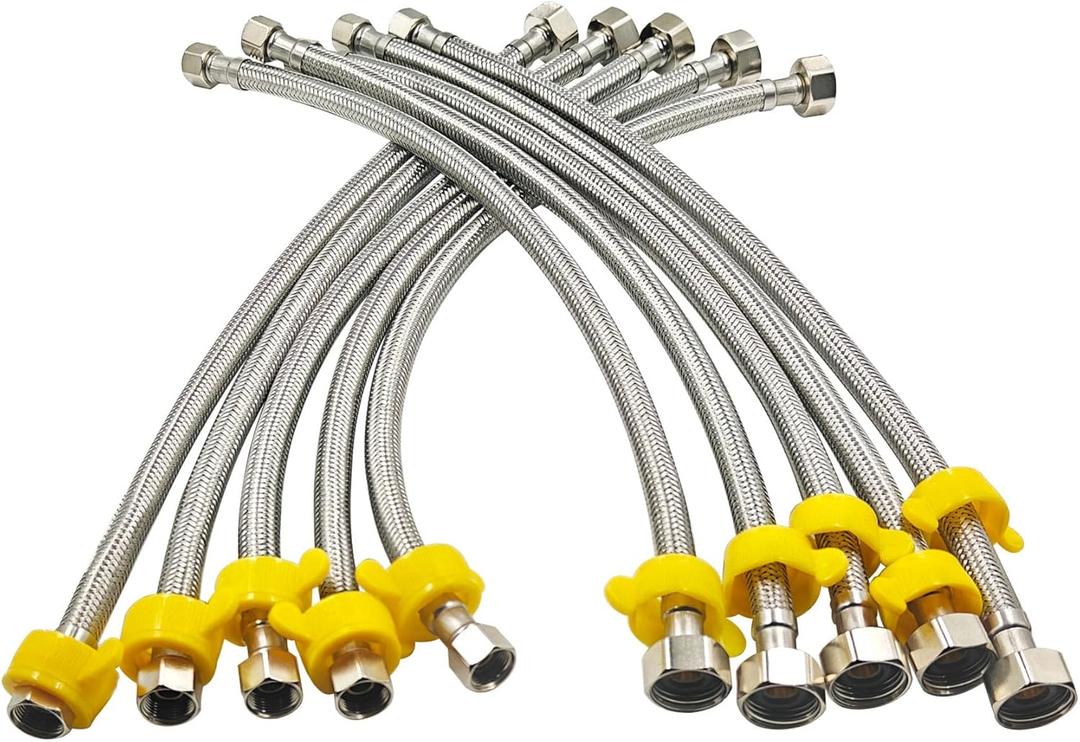 10PK 16 Inch Faucet Supply Lines, 3/8" Comp x 1/2" FIP Sink Hose Faucet Hose Connector, for toilet hose for Bathroom Kitchen Water Supply with Stainless Steel Braided Supply Line & Faucet Hose Wrench