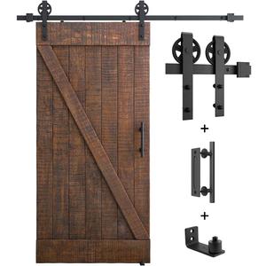 SMARTSTANDARD 6ft Heavy Duty Sliding Barn Door Hardware Kit, Black, (Whole Set Includes 1x Pull Handle Set & 1x Floor Guide) Fit 36" Wide Door Panel (Big Industrial Wheel Hangers)