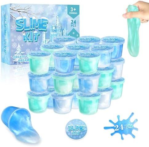 18 Pack Frozen Slime Party Favors for Kids Ice Slime Cup Snowflake Putty Toy Christmas Easter Birthday Goodie Bag Stuffer Classroom Reward for Girls Boys Stretchy Non-Sticky Stress Relief