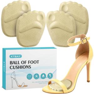 Metatarsal Pads Women, Gel Ball of Foot Cushions for Pain Relief in Shoes, Non-Slip Heel Inserts, One Size Fits All (2 Pair, Beige)