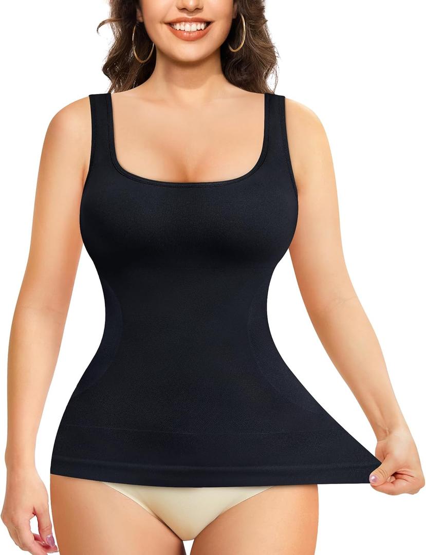 Nebility Shapewear Tank Tops for Women Seamless Compression Tank Top Body Shaper Tummy Control Square Neck Camisole Tops (Large, Black)