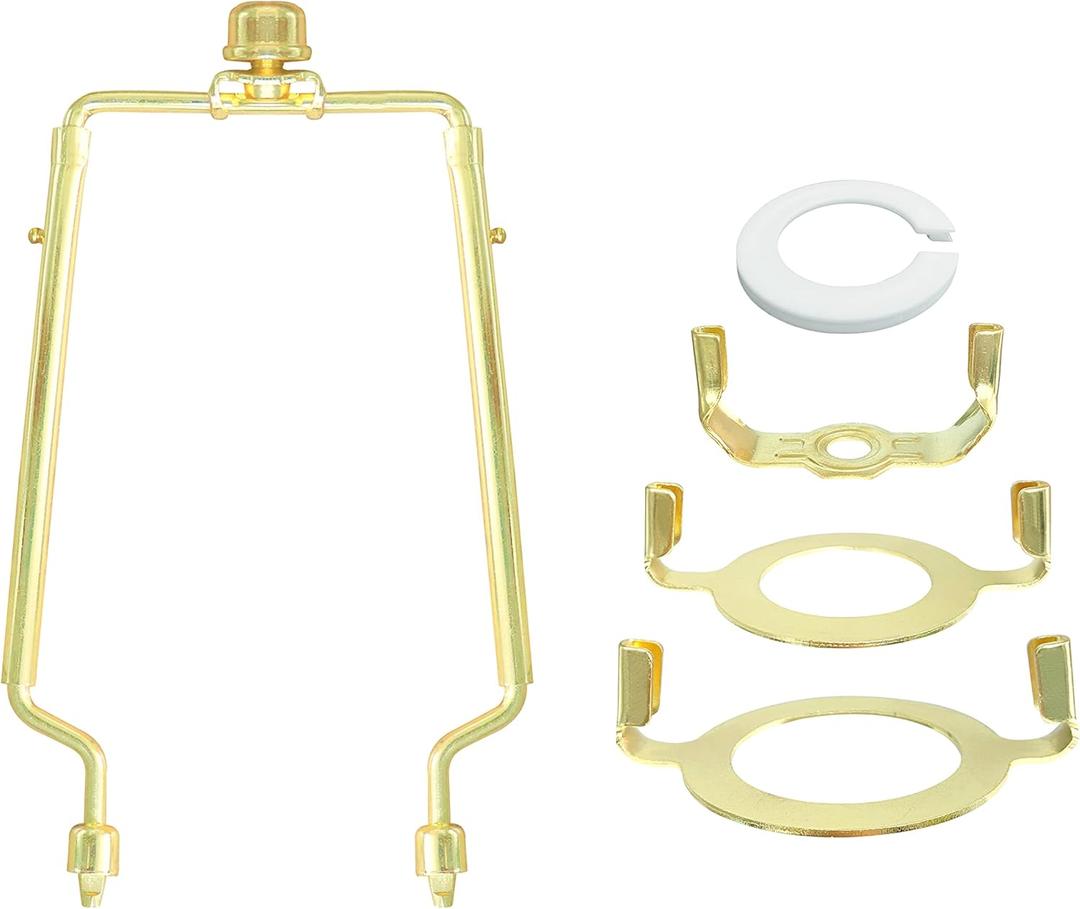 Lamp-Shade Harp Holder Adjustable Support - Tall 7 8 9 10 inch and 3/8 inch Standard Saddle E14 E26 E27 Light Base UNO Fitter Adapter Converter Finial Set Detachable Parts Bracket (Polished Brass)