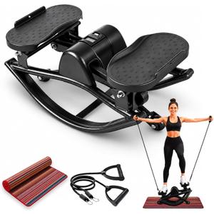 Stair Stepper, Portable Rock Stepper Side to Side at Home with Resistance Bands & Non-Slip Mat, Track Time, Calories with Digital Display for Efficient Calorie Burn, 18.9*10.63*9.06Inch (Black)