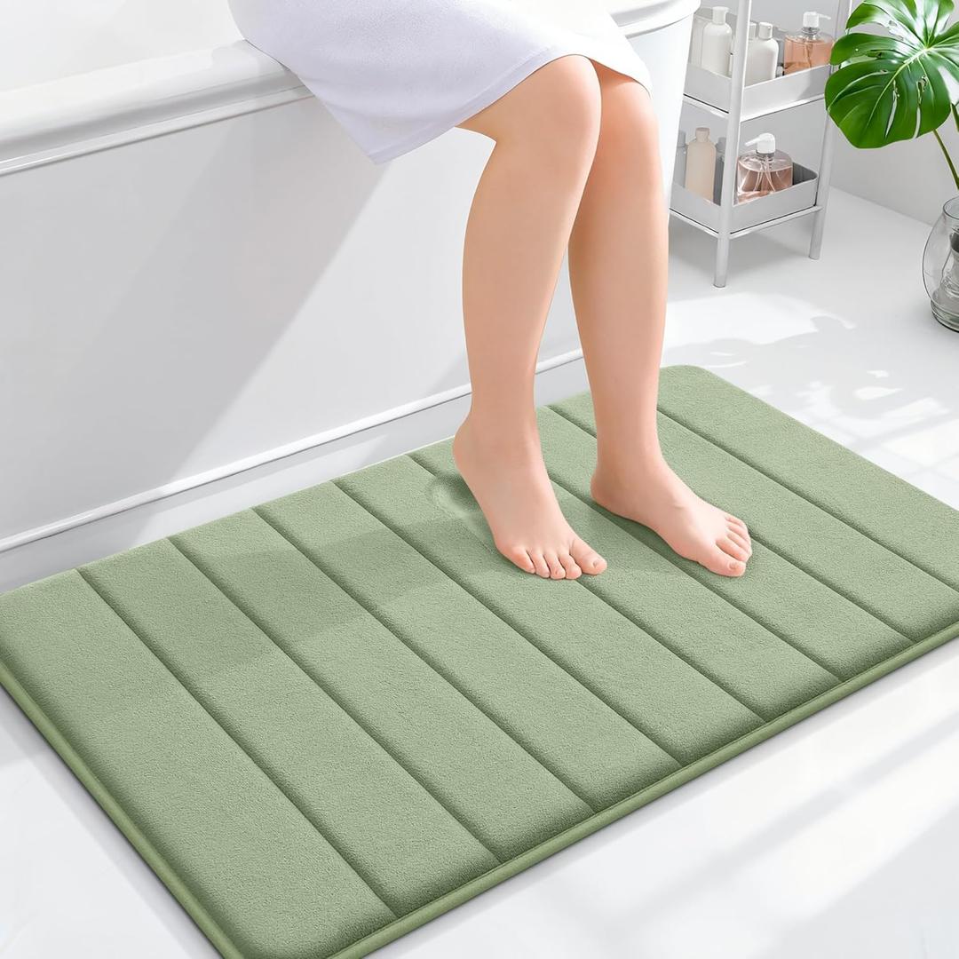 OLANLY Memory Foam Bath Mat 36x24, Super Soft Absorbent Bathroom Rugs, Quick Dry, Machine Washable Shower Floor Rugs, Bathmat Carpet, Bathroom Home Decor Accessories, Sage Green