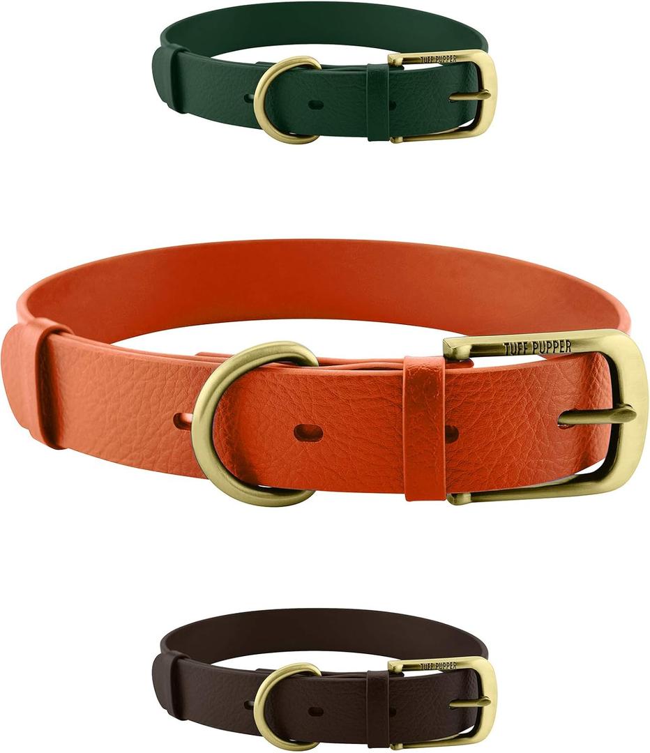 Tuff Pupper Classic Heavy Duty Dog Collar | 10x Stronger Than Leather | 100% Waterproof & Odor Proof Dog Collar | Tough Rust-Proof All Metal Hardware (Burnt Orange)