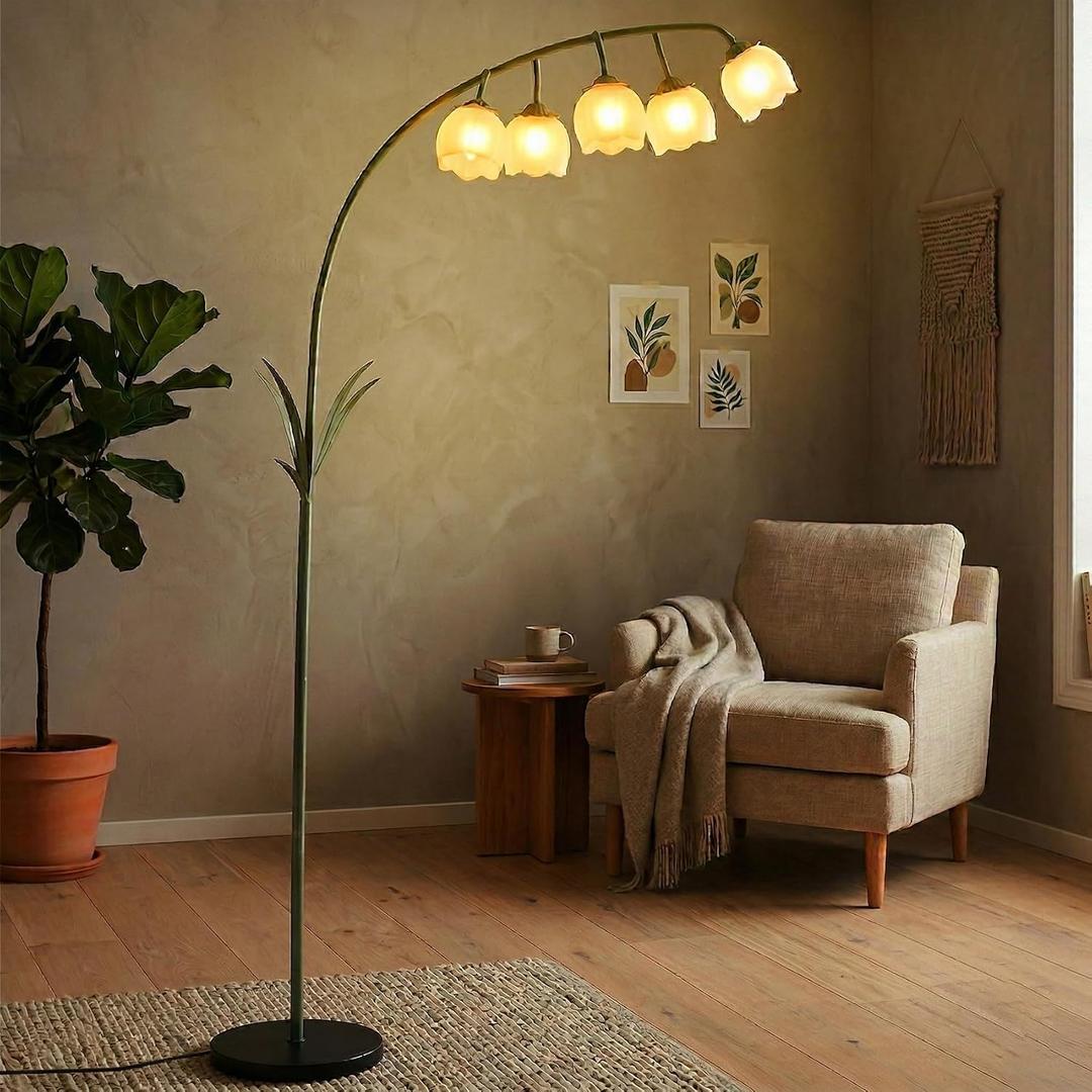Arc Flower Floor Lamp for Living Room, Adjustable Color Temperature & Brightness, 5 G9 LED Bulbs, Foot Switch, Remote-Controlled, Acrylic lampshade, Floor Lamp for Bedroom Corner Kids Reading