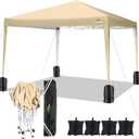 COBIZI 10x10 Pop Up Canopy Tent Without Sidewall, UPF 50+ Waterproof Outdoor Canopy, Instant Tent Portable Canopies Gazebo for Commercial Sun Shade Party Backyard with 4 Sandbags(Khaki)