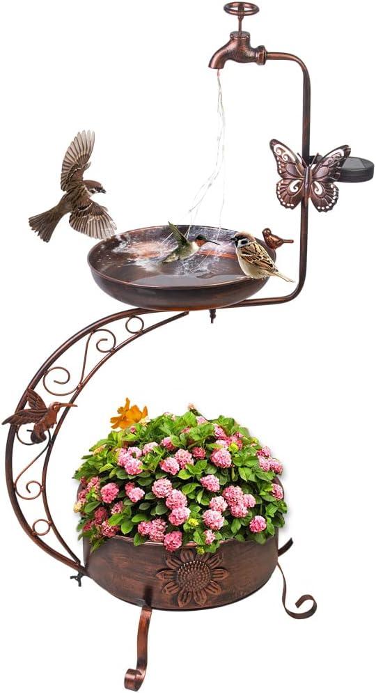 36" Metal Bird Baths with Flower Planter Pedestal Vintage Antique Copper