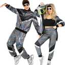 Morph Silver 80s Track Suit Mens 80s Costumes For Men, 1980s Costume For Women, Halloween Costumes For Adults Tracksuits 90s (3X-Large)