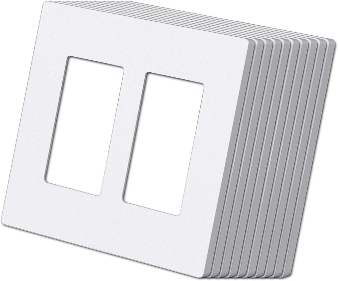 (10 Pack) BESTTEN USWP6 Matte Snow White 2-Gang Screwless Wall Plate, Decorator Outlet Cover, H4.69 x W4.73, for Light Switch, Dimmer, USB, GFCI, Receptacle