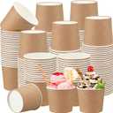 Honeydak 200 Pcs Kraft Paper Ice Cream Cups Disposable Dessert Bowls for Hot or Cold Food Brown Paper Snack Containers for Sundae, Frozen Yogurt, Soup Baby Shower Party Supplies (11 oz,Brown)