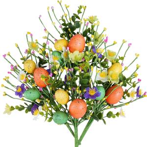 Winlyn 4 Pcs Artificial Easter Egg Picks Decorative Egg Sprays with Flowers and Pip Berries Spring Floral Stems 11.8" L for Easter Wreath Garland Table Centerpiece Spring Holiday Floral Arrangements