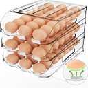 SMRCAD Egg Holder for Fridge, Automatic Steady Rolling Egg Dispenser with Silicone Bumpers & Handle for Refrigerator, Large Capacity Egg Organizer with Lid