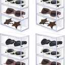 Sintuff 4 Pack Acrylic Sunglass Organizer with 4 Drawers Clear Eyewear Storage Display Case Eyewear Organizer for Women Eyeglass Holder Multiple Pair for Glasses Jewelry Watch Storage Tray