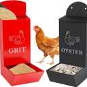 2Pack Chicken Grit Feeder, Metal Oyster Shell Feeder with Lid, Hanging Gravity Chicken Poultry Feeders Trough, Coop Accessories Supplies