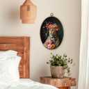 SHQIEUDH Vintage Cheetah Floral Oval Wall Art 8.6x11.4, Maximalist Leopard Framed Canvas Prints Artwork, Green Trendy Retro Animal Oval Wall Hanging Decor for Teen Girls Bedroom Living Room Home
