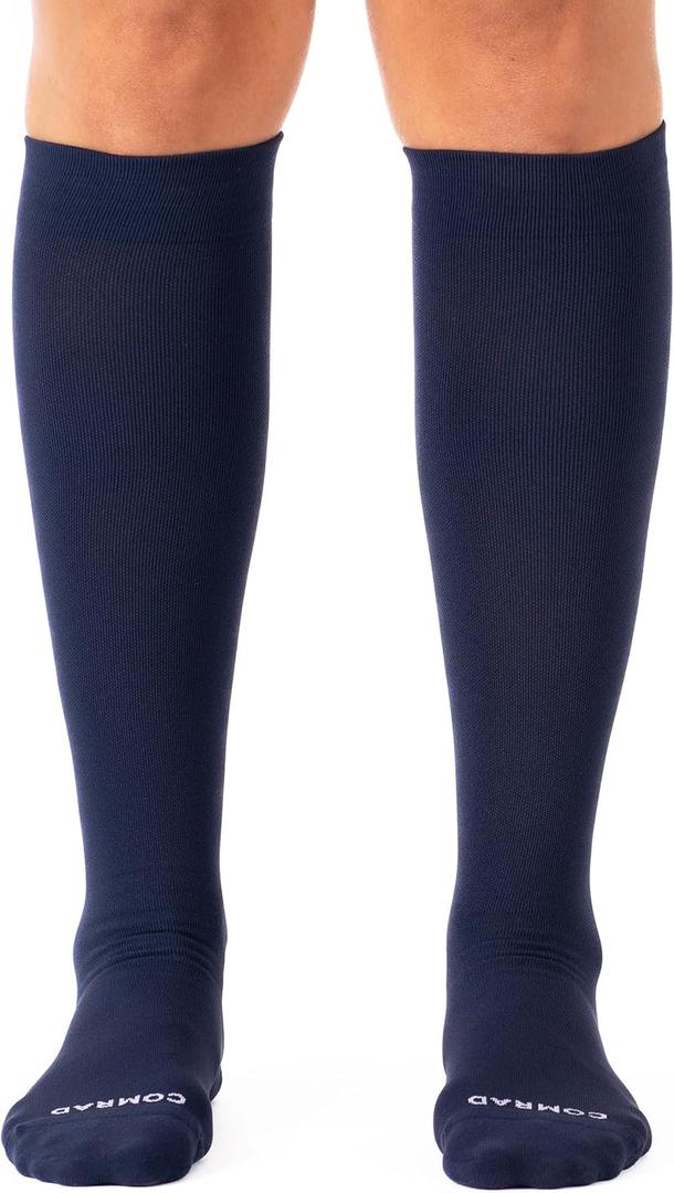Comrad Nylon Knee High Socks - 15-20mmHg Graduated Compression Socks - Soft & Breathable Support Unisex Socks (Large, Navy)