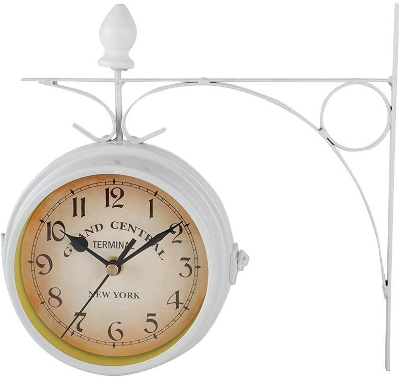 Vintage Double Sided Wall Clock, Wrought Iron Antique-Look Wall Hanging Double Sided Two Faces Retro Station Clock Metal Silent Wall Clock Rotate Antique Wall Clock 8 Inch