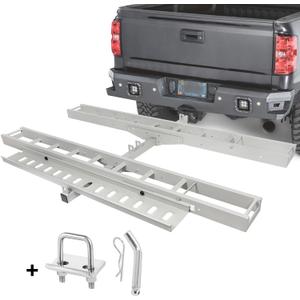 Dual Motorcycle Hitch Carrier, Lightweight Robust Aluminum Dirt Bike Hitch Carrier with 4.4FT Longer Ramp, Fits 2" Receiver, 5.5" Wide Tire