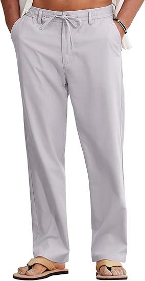 COOFANDY Mens Cotton Linen Pants Casual Drawstring Summer Beach Pants Lightweight Linen Dress Trousers (XX-Large, Light Grey)