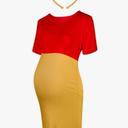 Geyoga 2 Pcs Halloween Bear Costume Kit Red and Yellow Maternity Dress Ear Costume Headband Ear Hair Hoop for Cosplay, XXL