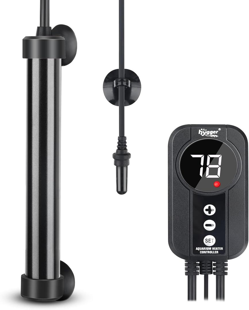 hygger Marine Aquarium Heater 50W 100W 200W 300W 500W,Titanium Heater with Temperature Calibration,Digital LED Controller,Temperature Probe,Submersible Fish Tank Heater for Saltwater Freshwater Tank (50W for 10-15 Gallon)