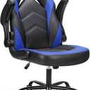 Sweetcrispy Computer Gaming Desk Chair - Ergonomic Office Executive Adjustable Swivel Task PU Leather Racing Chair with Flip-up Armrest for Adults, Kids, Men, Girls, Gamer, Black Blue