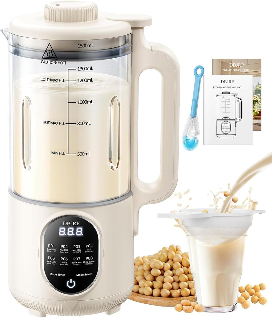 44oz Nut Milk Maker Machine, 8 in 1 Automatic Soy Milk Maker, Homemade Soy, Almond, Oat, Coconut, Plant Based and Non Dairy Beverages, Delay Start/Self-Cleaning with Electronic Cookbook