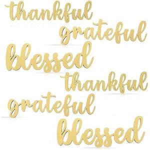 3  Pieces Thanksgiving Thankful Blessed Grateful Wood Cutout Rustic Thankful Plate Letter Sign Decor Inspirational Letter Wood Sign for Home Table Plates Table