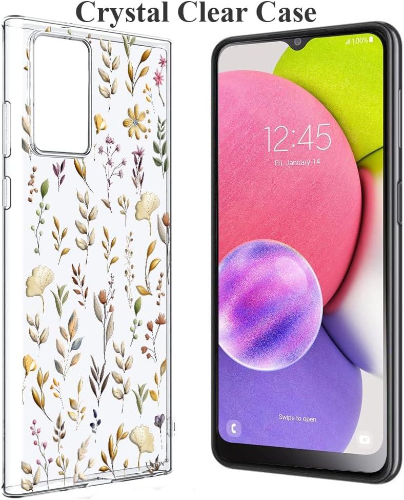 Unov Case Designed for Galaxy A03s, Crystal Clear Phone Case with [Anti-Slip Embossed Pattern], Shockproof Slim Protective [Anti-Yellowing TPU] Back Cover, Golden Garden