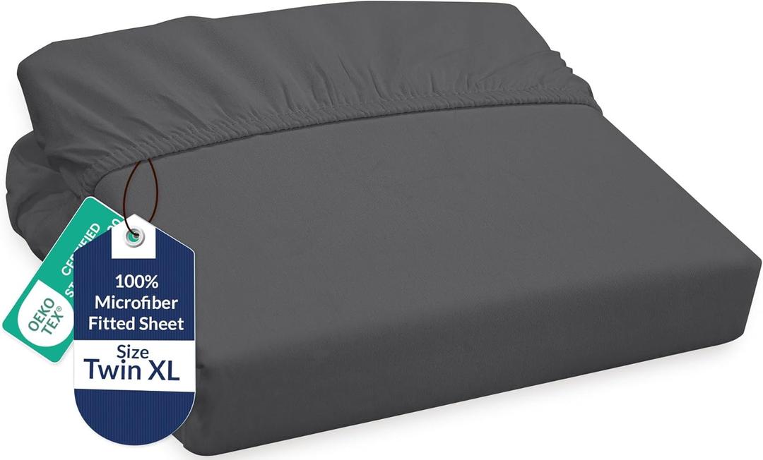 Royale Linens Fitted Sheet Twin XL - Ultra Soft 1800 Brushed Microfiber - Hotel Luxury Bottom Sheets - Wrinkle Free & Fade Resistant - Deep Pocket Fitted Sheet Only (Twin XL, Grey)
