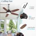 52 Inch Wet Rated Outdoor Ceiling Fan with Lights and Remote,IP65 Hanging Gazebo Fan with 3CCT 6-Speed DC Motor,Brown Waterproof Plug in Ceiling Fan with Cord for Patios Porch Pergola Pavilion