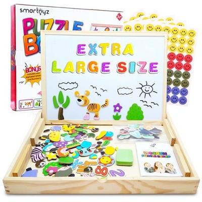 XL Wooden Education Toy Magnetic Kit - Easel Tabletop w/Whiteboard, Chalkboard
