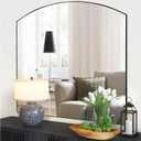 Matte Black Arched Window Mirror, 36" Metal Frame Decorative Wall Mirror, Windowpine Mirrors for Living Room, Bedroom, Entryway
