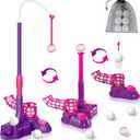 4-in-1 T Ball Set for Toddlers and Kids 3-8: Baseball, Hanging Tee Golf, Pitching Machine & 6 Plastic Balls - Outdoor Sports Toy