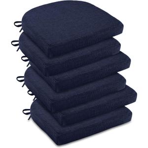 downluxe Indoor Chair Cushions for Dining Chairs, Soft and Comfortable Textured Foam Kitchen Chair Pads with Ties and Non-Slip Backing, 16" x 16" x 2", Navy, 6 Pack