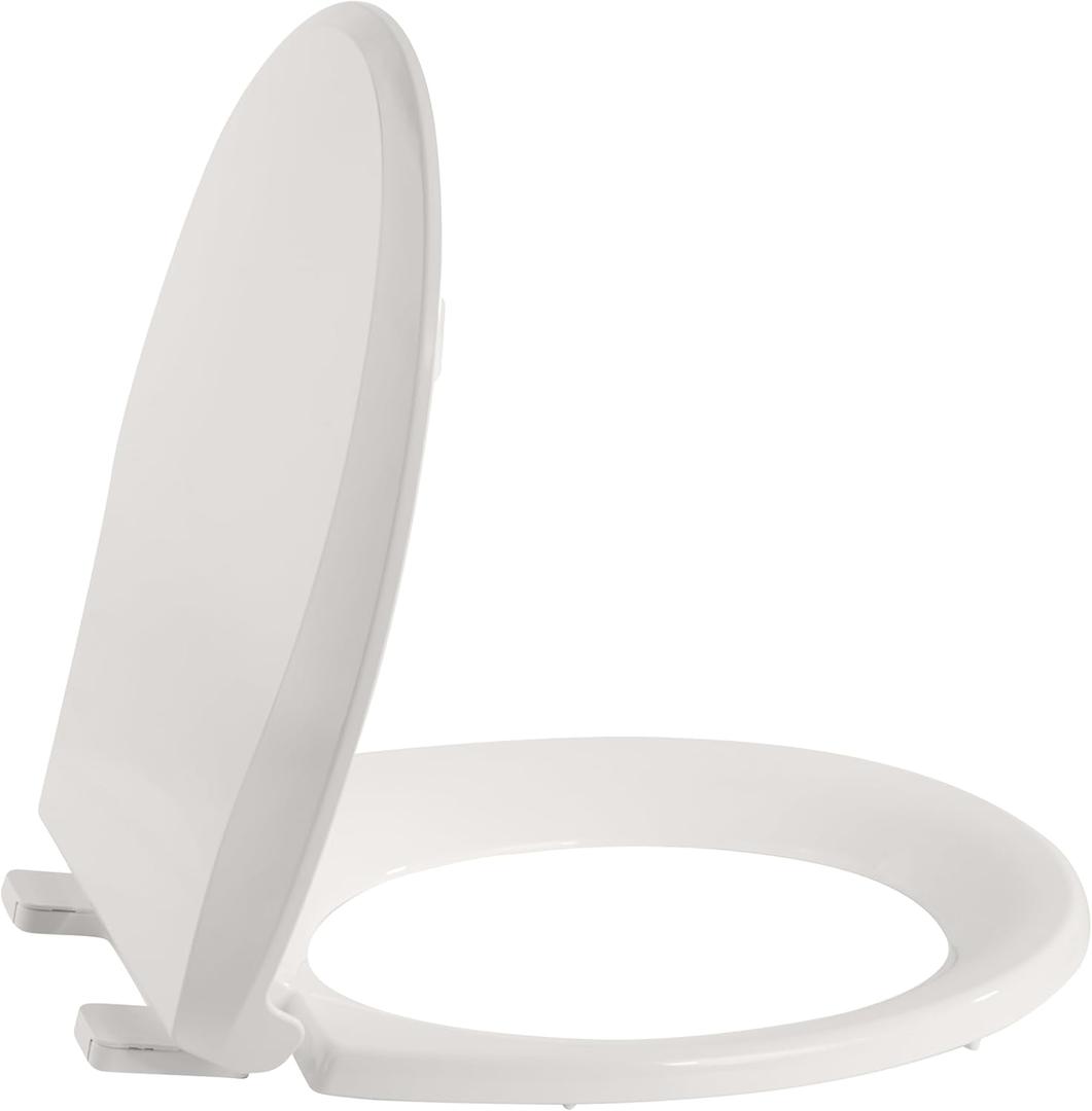 Toilet Seats Round, 17" Plastic Toilet Seat - Universal Fit Elongated/Standard Toilets, Easy Installation & Durable PP Material, Soft-Close Hinges & Release with Hardware