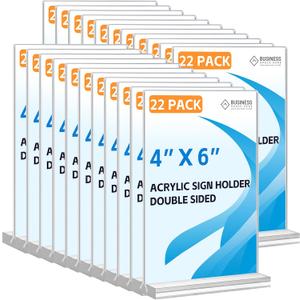 Acrylic Sign Holder 4x6, 22 Pack Vertical Clear Table Menu Display, Double Sided Table Top Picture Frame Plastic Stand, Suitable for Restaurants, Office, Store, Fair