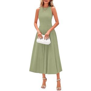 PRETTYGARDEN Spring Casual Dresses for Women 2025 Summer Business Work Midi Sleeveless A Line Pleated Cocktail Dress, Size M