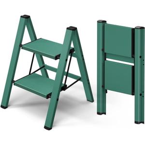 Taranta 2 Step Ladder,Aluminum Lightweight Folding 2 Step Stool with Anti-Slip Wide Pedal,330lbs Capacity Step Ladder for Household,Kitchen,Office - Green