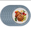 Round Placemats Set of 6, Faux Leather Heat Resistant Place Mats Reversible Waterproof Oil-Proof Non-Slip Wipeable Mat for Kitchen Dining Table Indoor Outdoor, Sky Blue