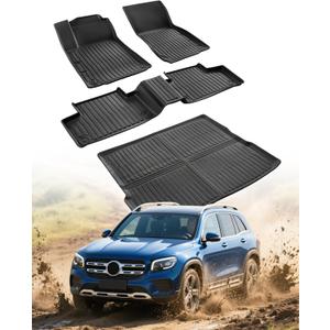 All Weather Floor Mats & Cargo Liner for Mercedes Benz GLB: 2020 2021 2022 2023 2024 2025 (Only for 5 Seats), Custom Fit for Front Second Backseat Row, Heavy Duty Rubber Carpet Black Car Accessories