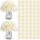 Auihiay 104 PCS Silk Hydrangea Artificial Flowers, Artificial Hydrangea Flowers with Stems, Fake Hydrangea Flowers For Decoration, Wedding Centerpieces, Arch, Background Decoration, Garden (Champagne)