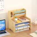 Bamboo Desk Organizer Mail Holder Countertop Letter Tray File Organizer for Desk Letter Sorter Paper File Storage for School Home Office Supplies