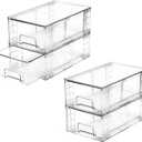 4 Pack Stackable Storage Drawers with Handles, Easy Assembly Clear Acrylic Fridge Organizer, Refrigerator Organizers and Storage for Kitchen, Under Sink, Pantry, Bathroom