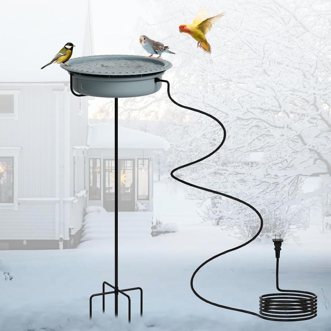 Heated Bird Bath for Winter, Outdoor Pedestal Standing Birdbath with Automatic De-icer, Electric Water Bowl for Outside Gardens, Deck, Yard (NPZS)