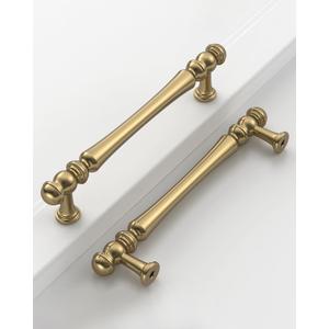 10 Pack 5"(128mm) Hole Center Brushed Brass Cabinet Pulls, Brass Kitchen Cabinet Handles, Retro Drawer Pull,Cupboard Handles,Bathroom Handle, Vanity Pulls