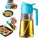 TrendPlain 16oz/470ml Glass Olive Oil Sprayer for Cooking  2 in 1 Olive Oil Dispenser Bottle for Kitchen Gadgets and Air Fryer Accessories, Salad, BBQ - Sky Blue