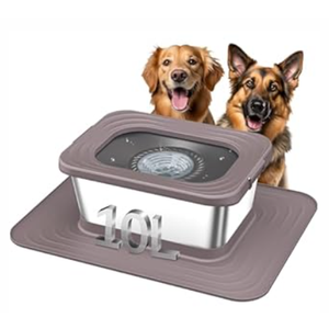 Decflow 10L Stainless Steel Dog Water Bowl, No Spill Anti-Splash Dog Bowls with XXL Silicone Mat, Spill-Proof Slow Feeder for Messy Drinkers, Heavy Duty Pet Bowls for Indoor/Outdoor Use 